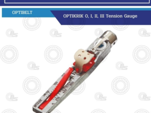 Industrial tension gauge tool with a metal ruler and red slider, set against a white background with blue branding at the top and bottom margins.
