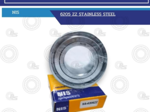 NIS SS-6205ZZ stainless steel bearing in blue-orange packaging, displayed upright with background logos.