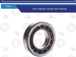 FAG angular contact ball bearing pictured with branding and product name.1: FAG Angular Contact Ball Bearing label visible on the blue banner above the image.