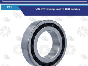 A high‑quality product photo of a FAG BTVH deep groove ball bearing, shown at an angle with a silver outer ring, black inner seal, and smooth metallic surface; catalog banner elements above and a blue footer with the website www.bearings.co.th in the frame.