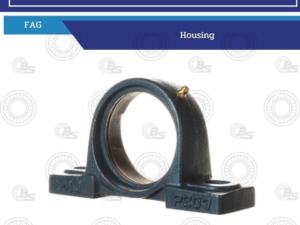 Blue bearing housing with a circular bore and base mounting feet, used to house a bearing in machinery