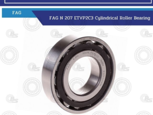 FAG N 207 ETVP2C3 Cylindrical Roller Bearing | Bearings & Mechanical Power Transmission Thailand Close-up of a FAG N 207 ETVP2C3 cylindrical roller bearing, angled view, with a blue product banner in the background.