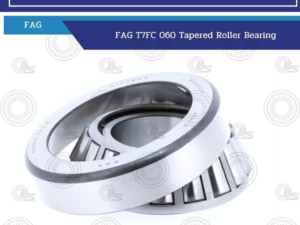 FAG T7FC 060 tapered roller bearing shown in perspective, with a blue brand banner above.