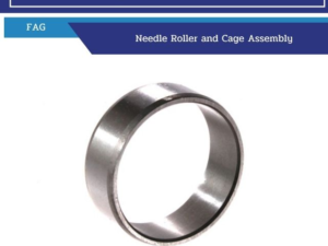 Needle roller and cage bearing assembly (metal ring) on white background.