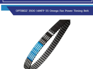 Optibelt 3500 14MFP 55 Omega fan power timing belt, angled shot showing white model numbers on black belt.