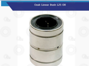 Cylindrical metal linear bearing (Ozak Linear Bush L25 OH) on a white background.
