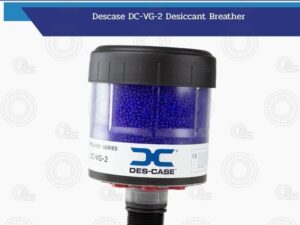 Descase DC-VG-2 Desiccant Breather | Bearings & Mechanical Power Transmission Thailand DC-VG-2 Desiccant Breather by Des-Case: clear jar with blue desiccant beads, black cap, and threaded base for mounting; brand label visible.
